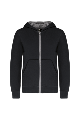 Sweat-shirt zippé capuche enfant noir et gris