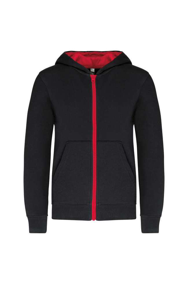 Sweat-shirt zippé capuche enfant noir et rouge