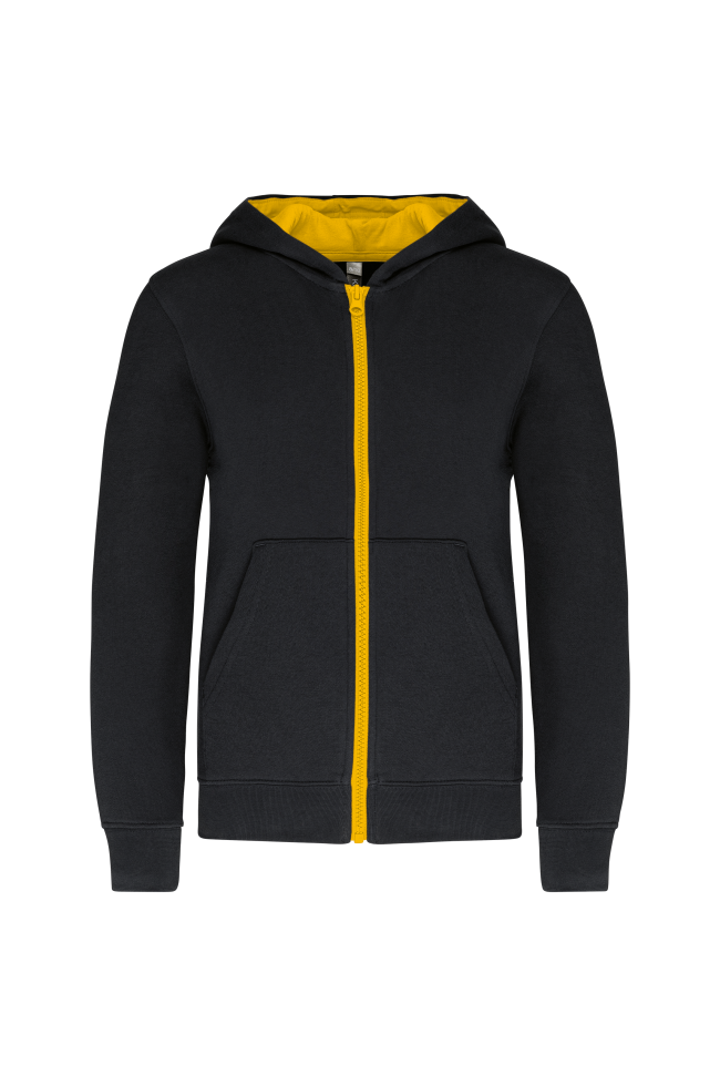 Sweat-shirt zippé capuche enfant noir et jaune