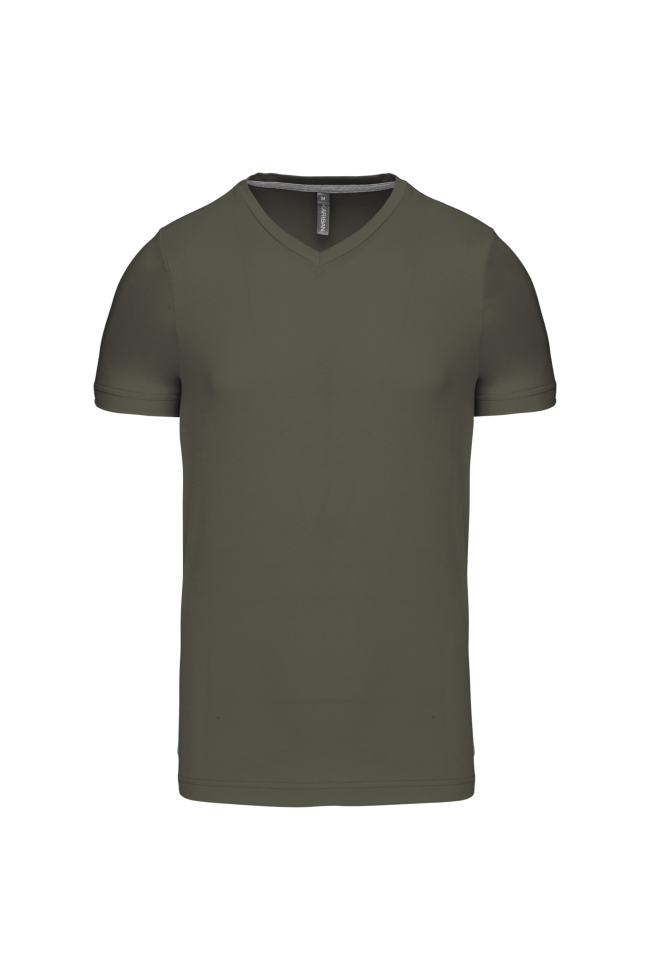 T-shirt col V manches courtes gris vert