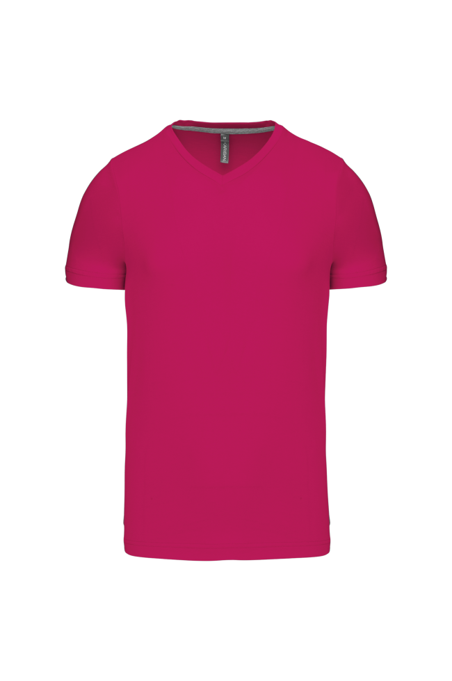 T-shirt col V manches courtes fushia
