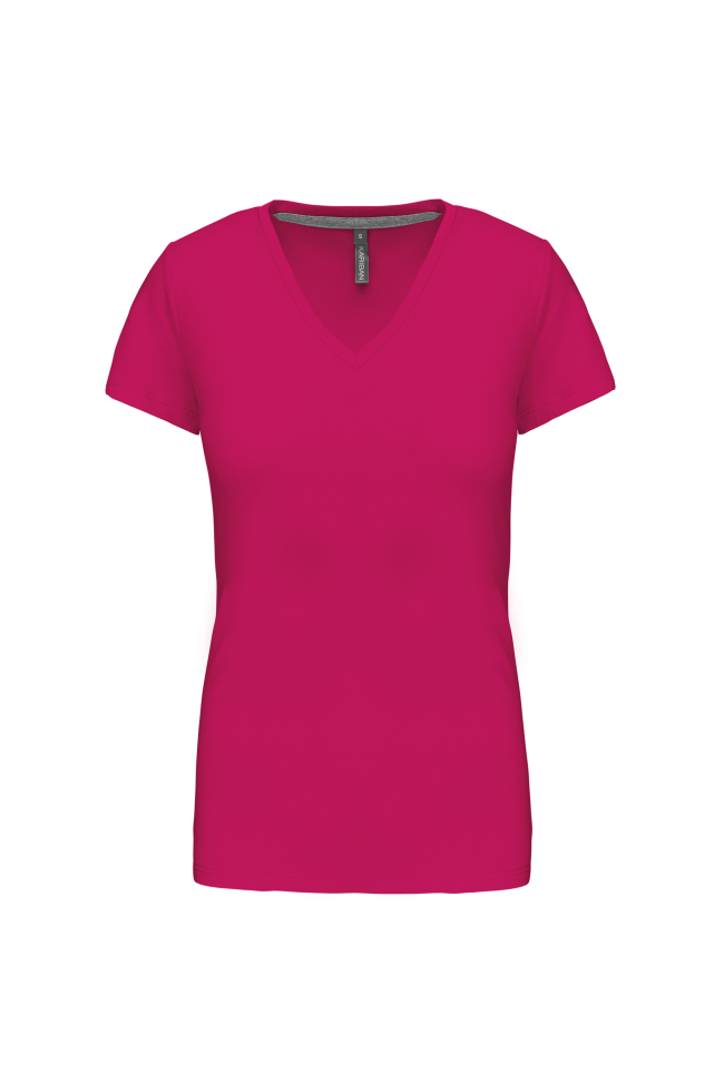 Tee-shirt col V fushia