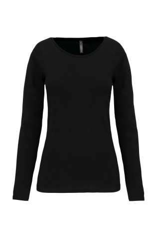 T-shirt col rond manches longues femme noir