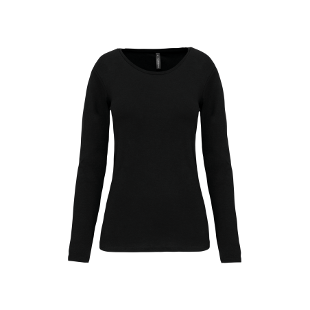 T-shirt col rond manches longues femme noir