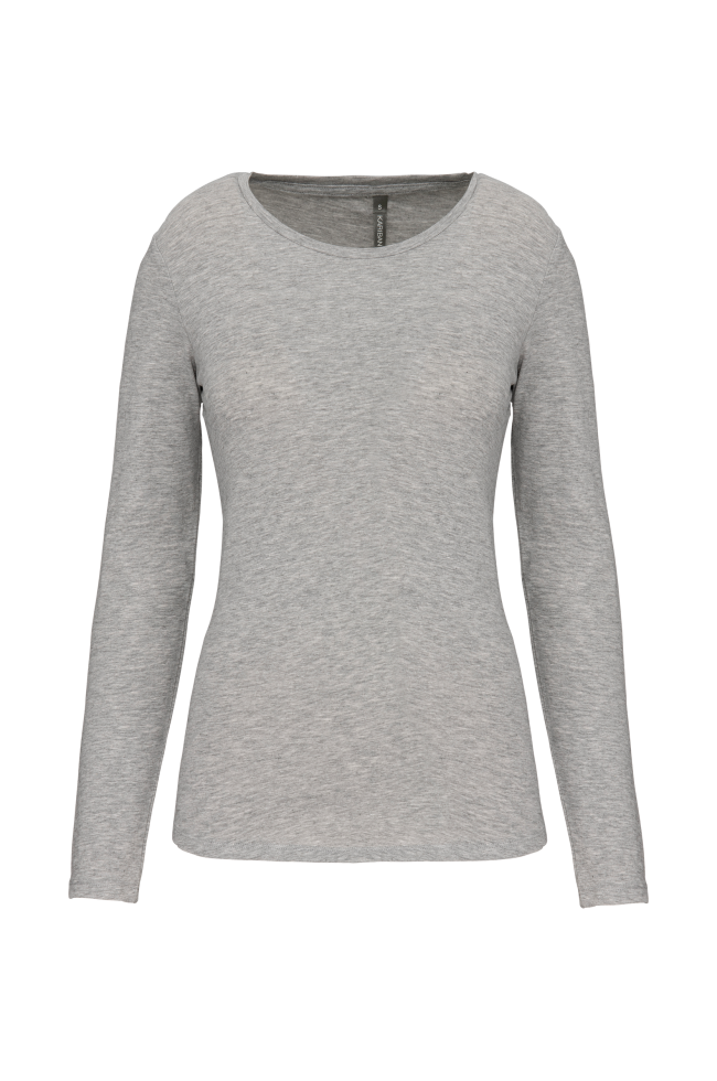 T-shirt col rond manches longues femme gris