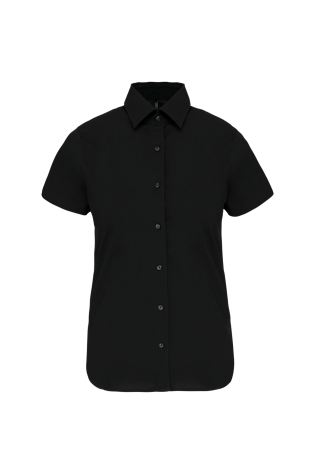 Chemise coton / élasthanne manches courtes femme noir