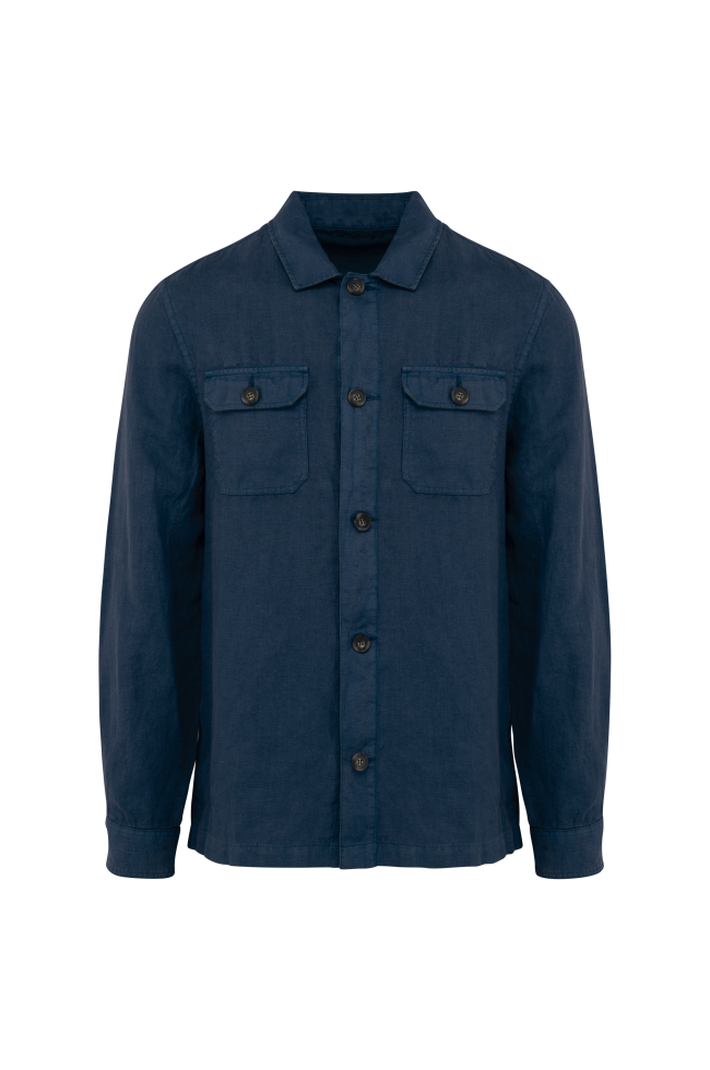 Surchemise délavée en lin homme bleu marine