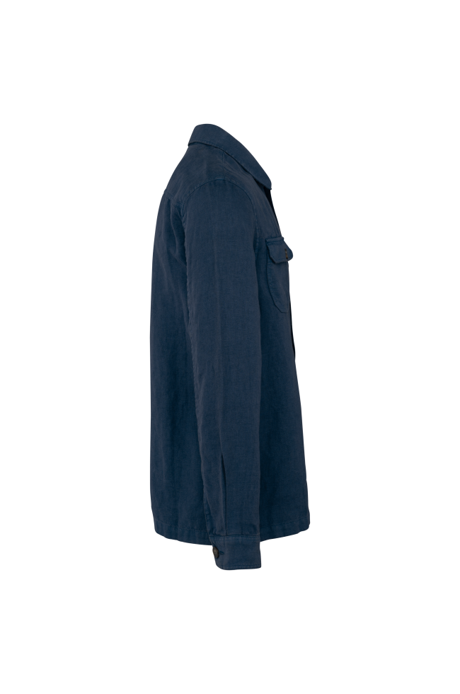 Surchemise délavée en lin bleu marine